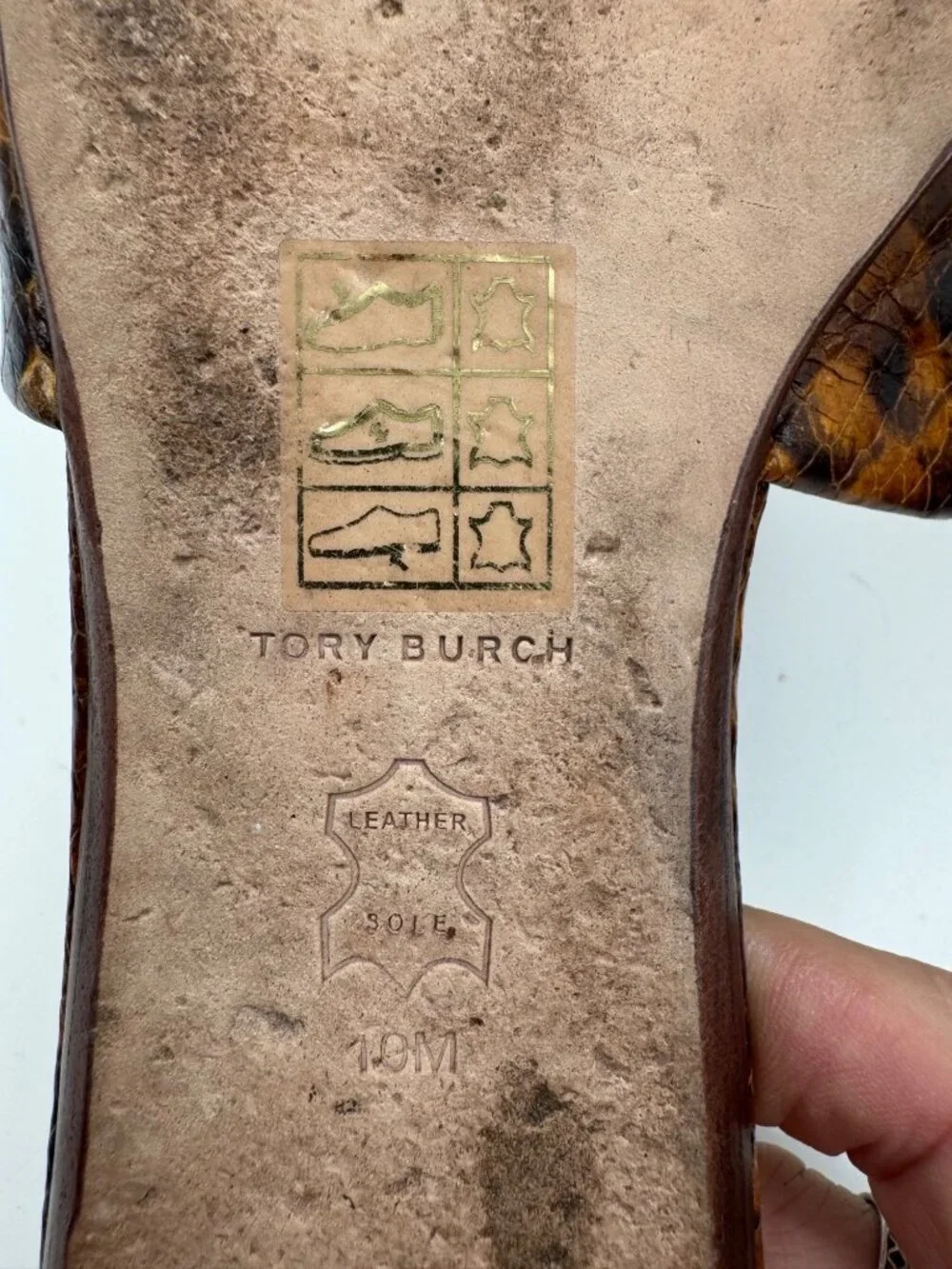 Tory Burch Eleanor Python-Print Leather Mules Gold Logo Size 10M Womens